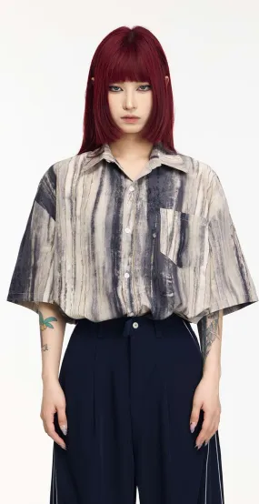 Abstract Print Short Sleeve Button Shirt