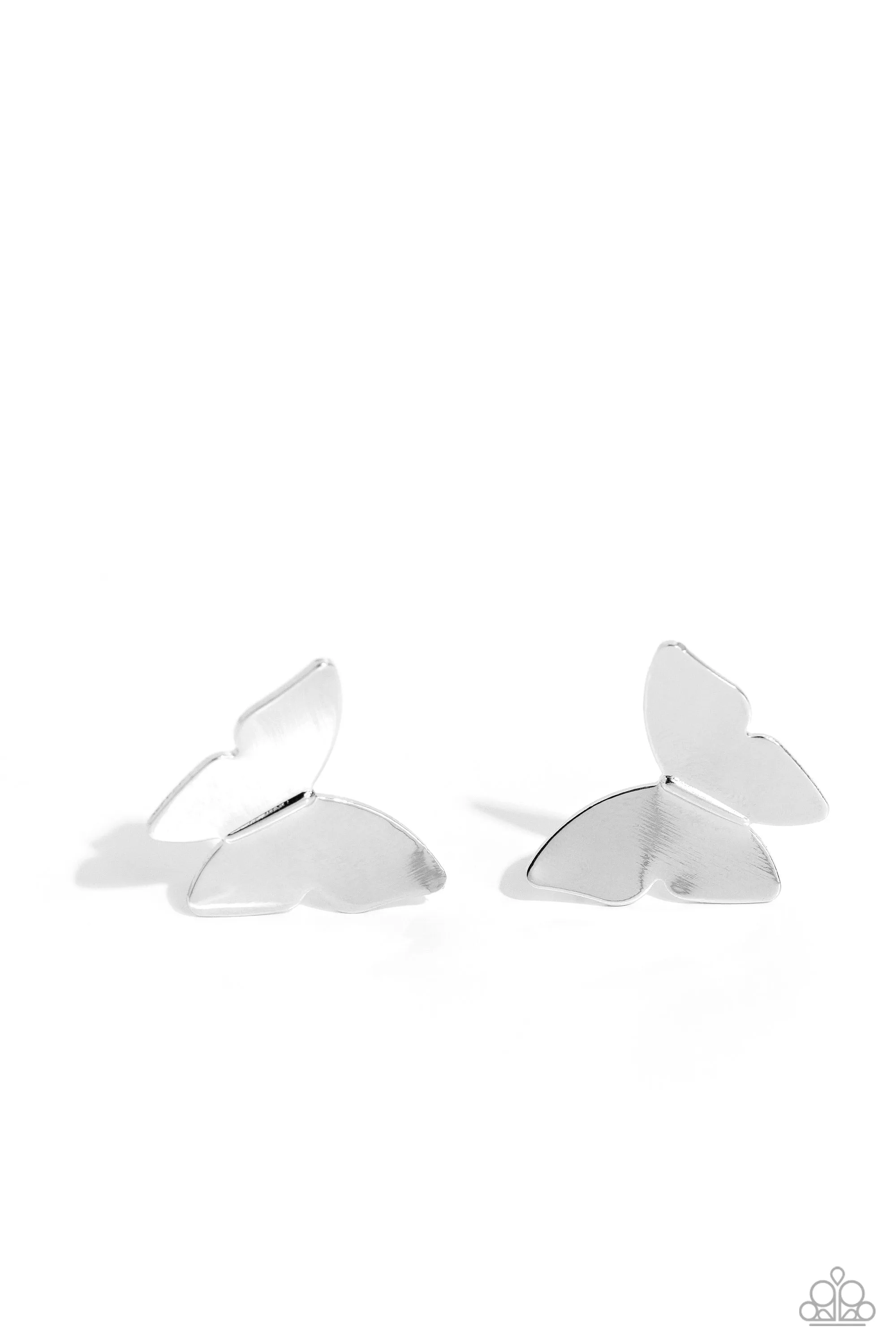 Butterfly Beholder Silver Post Earrings - Paparazzi Accessories