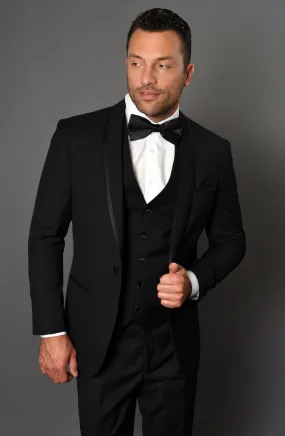 Caesar Black 1-Button Shawl Tuxedo (4-Piece Set)