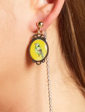 Cara Accessories Parrot Cameo & Crystal Chain Front/Back Earrings