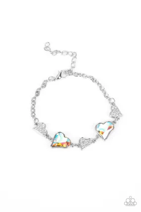 Cluelessly Crushing Multi Iridescent Rhinestone Heart Bracelet - Paparazzi Accessories