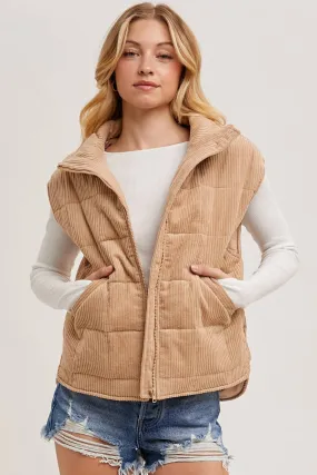 Latte Corduroy Puffer Ves