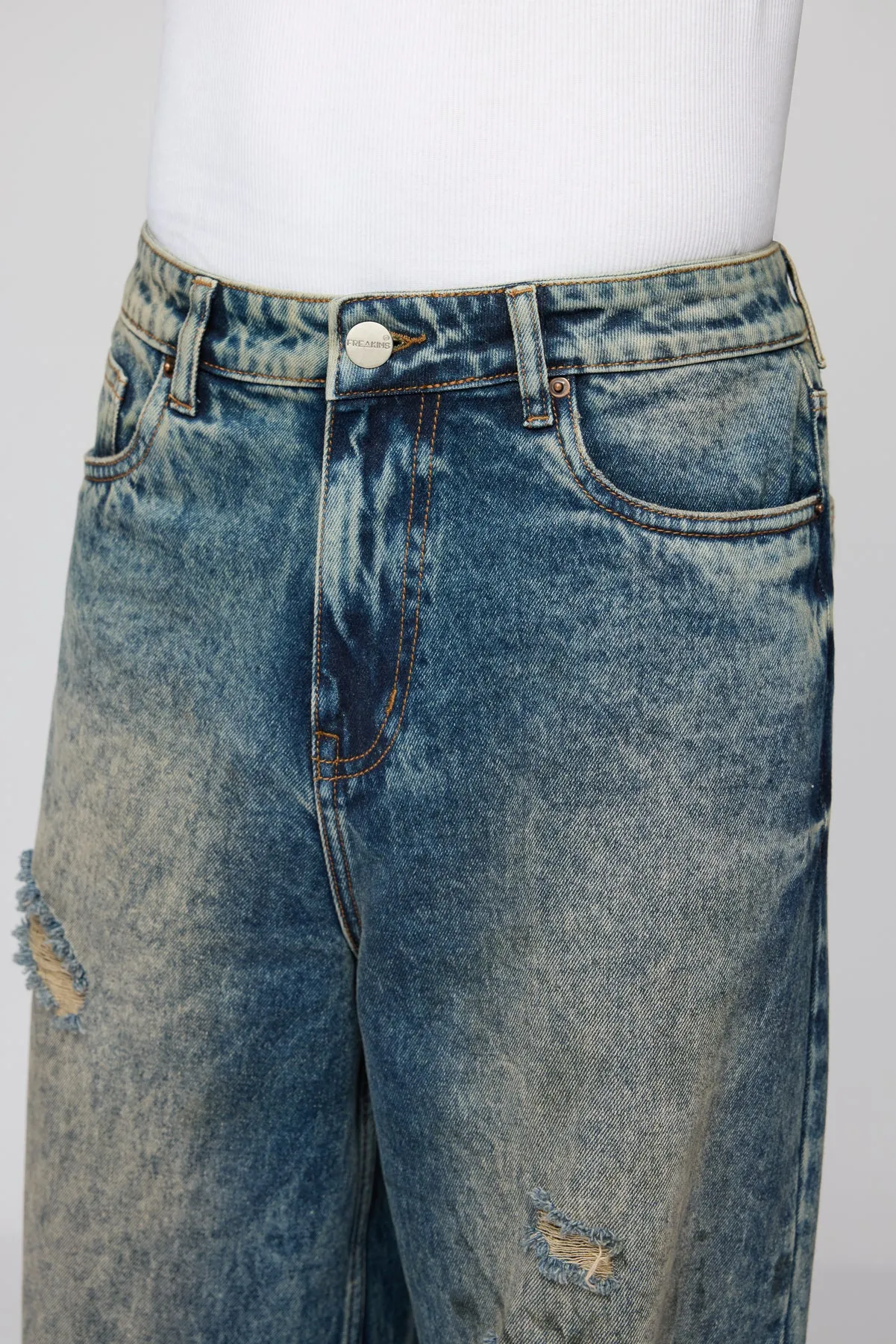 Mid Blue Mayhem Ripped Men's Wide Leg Jeans