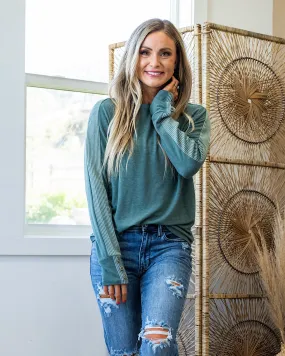 NEW! Be There Long Sleeve Top with Button Detail - Hunter Green