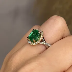 "Aarti" 2.40 Carat Emerald Gem Lab Grown Diamond Halo Pave Engagement Ring