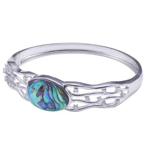 Sterling Silver Abalone Inlay Open Bangle